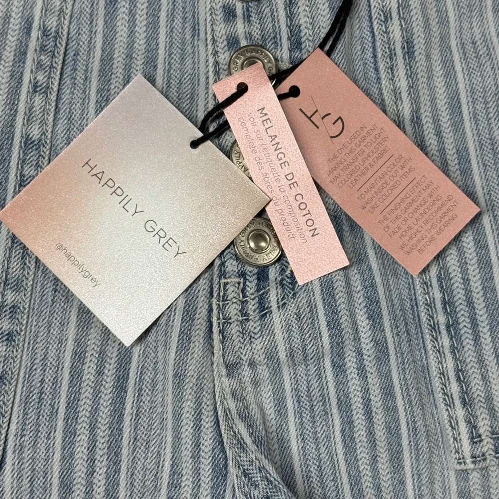 Happily Grey Super High Rise Wedge Striped Distressed Denim Shorts Blue White 25 - Picture 3 of 11